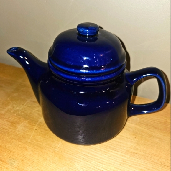 Dark Blue Pottery Teapot With Lid - Picture 3 of 3